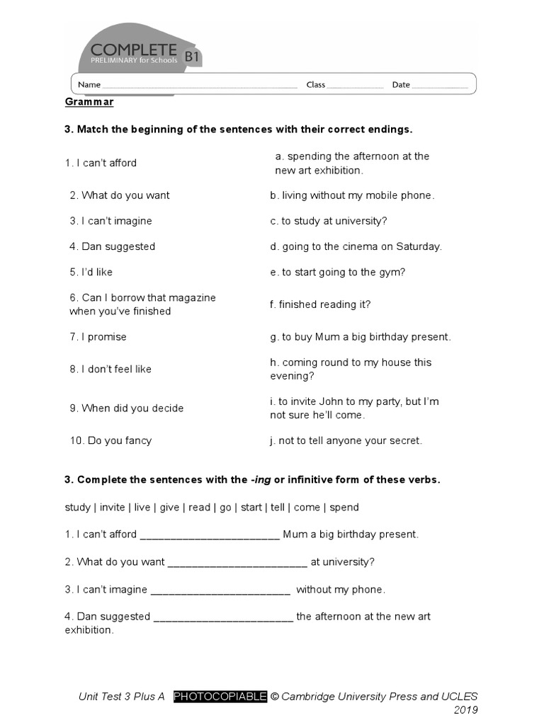 Grammar 3. Match The Beginning of The Sentences With Their Correct ...