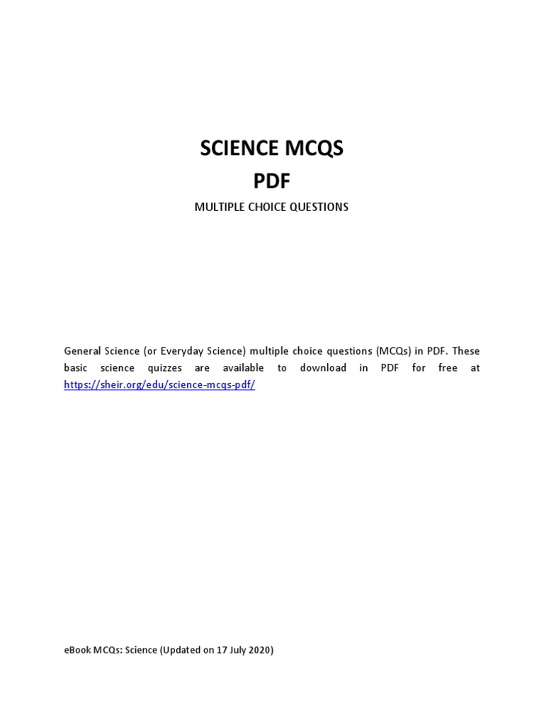 Science Mcqs PDF: Multiple Choice Questions | PDF | Science ...