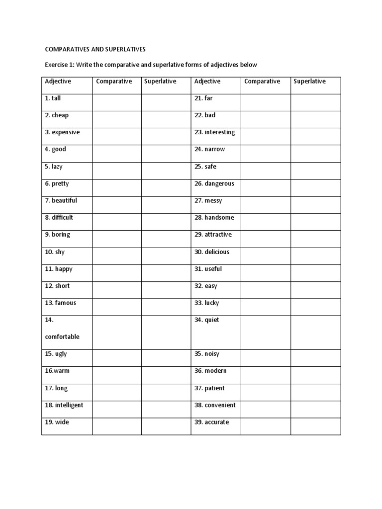 Comparatives and Superlatives Ex F2 | PDF