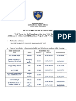 "Civil Works For The Upgrading Section From 7.165 KM To 16.95km of Milloshevë - Mitrovicë M2 Main Road Project, LOT 1" Financing No.: ZKS-0002