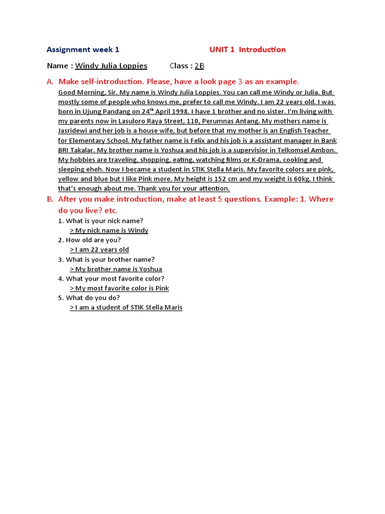 Student Self-Introduction Guide | PDF