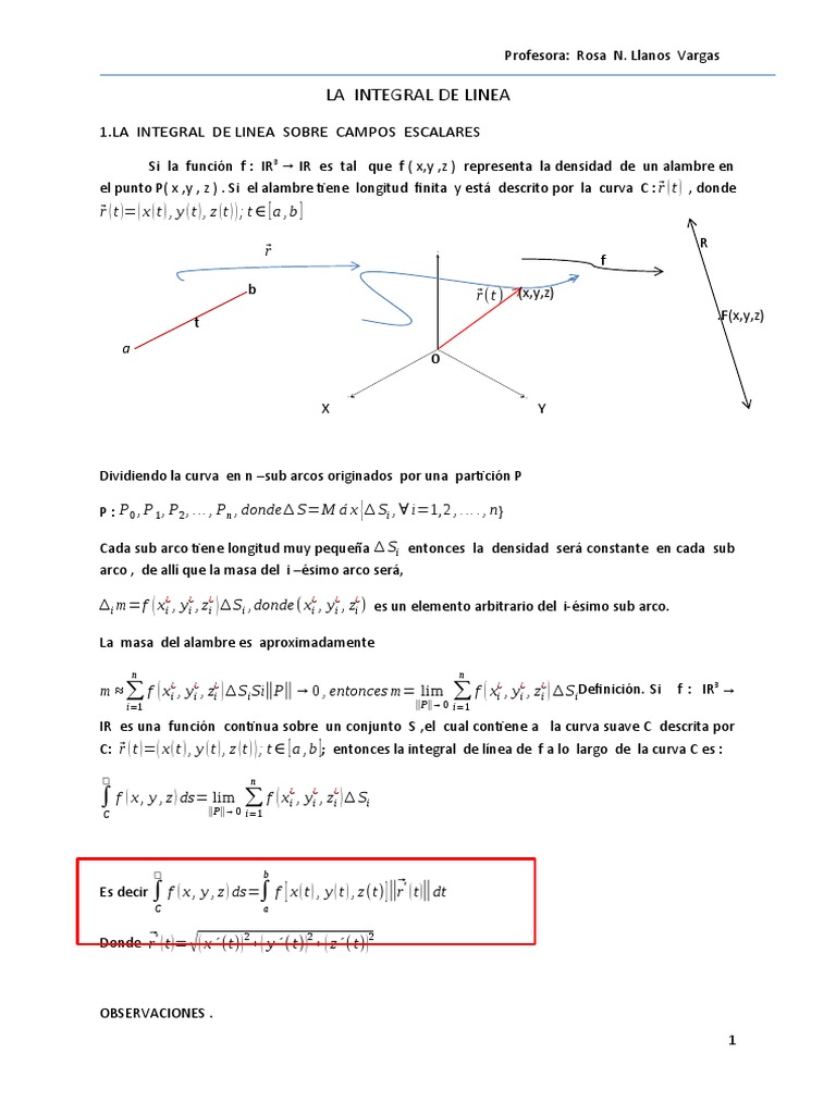 Integral de Línea: Campos Escalares y Vectoriales | PDF | Cálculo ...