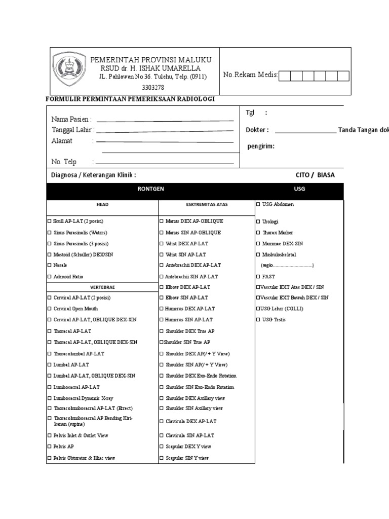 Formulir Permintaan Radiologi RSUD Maluku | PDF | Shoulder | Limbs ...