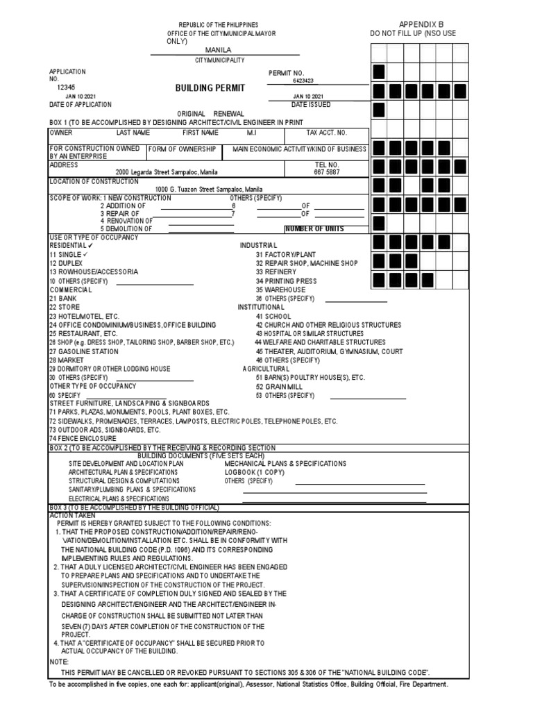 Manila Building Permit Application Sample | PDF | Elevator | Economic ...