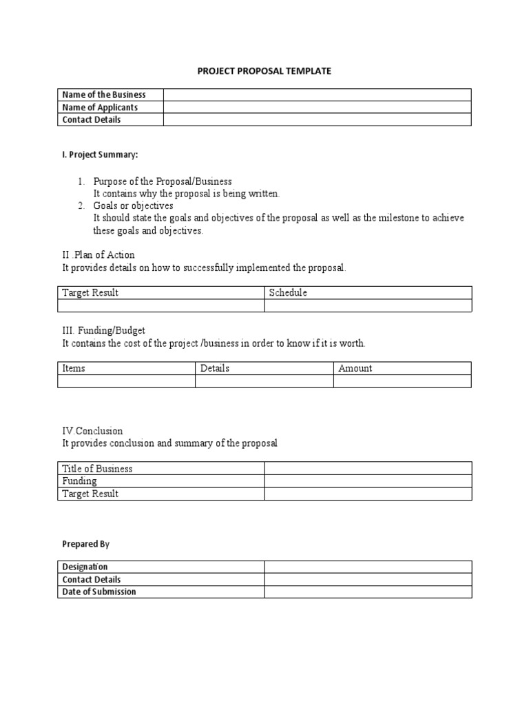 Project Proposal Template: Name of The Business Name of Applicants ...