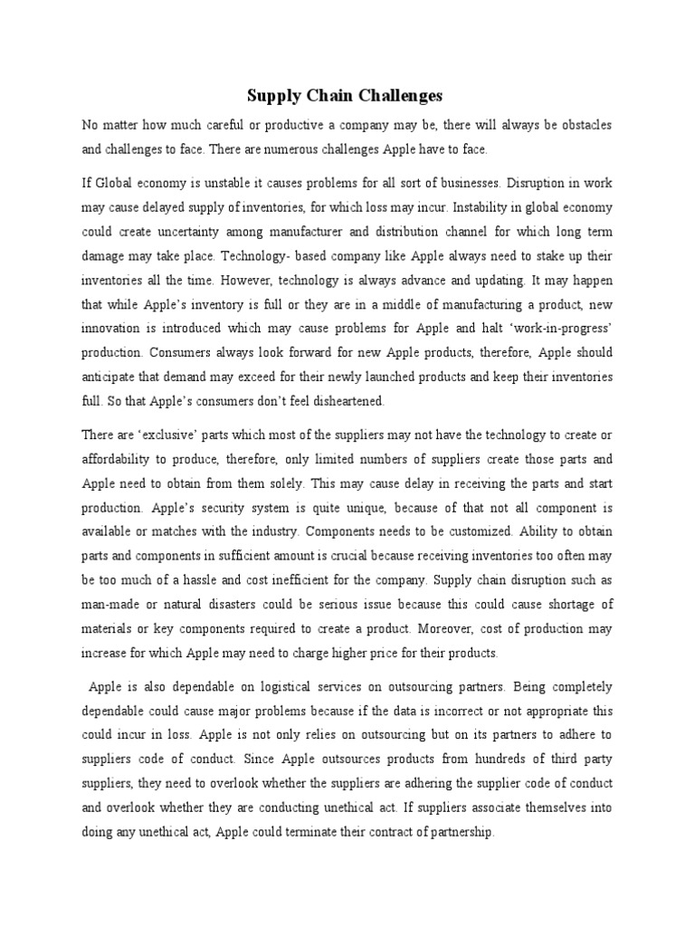 Supply Chain Challenges PDF Apple Inc. Supply Chain