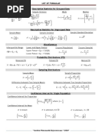 Engineering Statistic Formulae