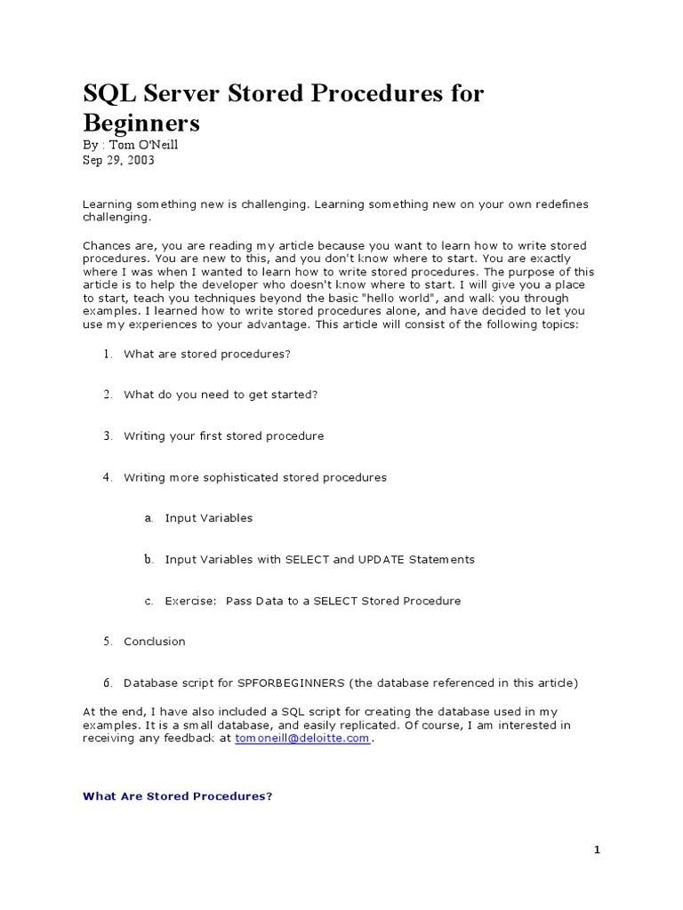 SQL Server Stored Procedures For Beginners To Print | PDF | Microsoft ...