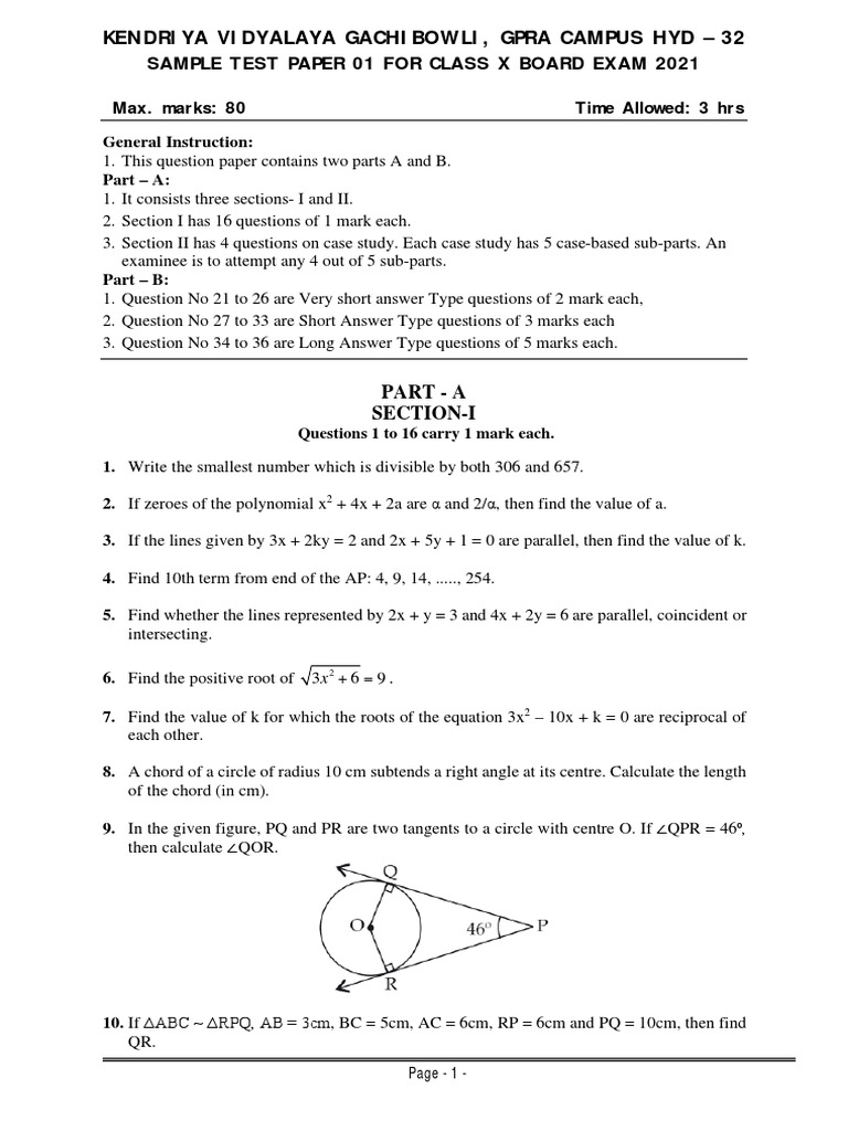 Class X Board Exam Sample Paper | PDF | Triangle | Area