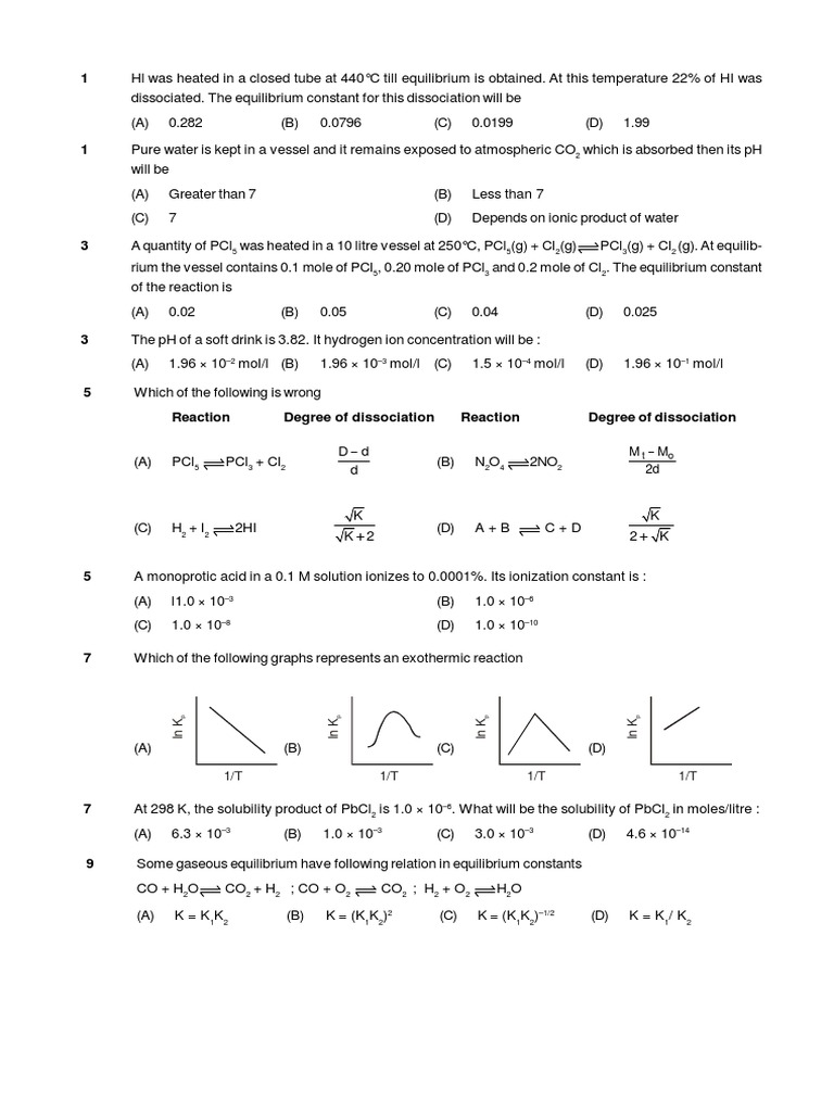 Chemical Equilibrium Practice Questions | PDF | Acid | Chemical Equilibrium