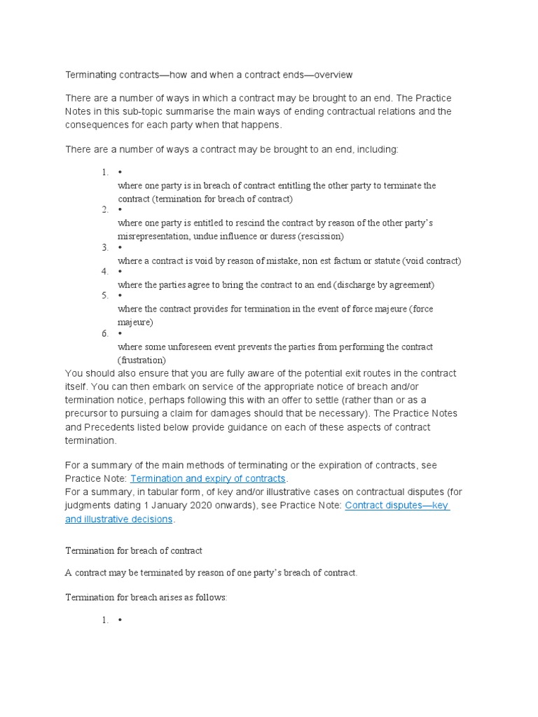 Terminating Contracts-How and When A Contract Ends-Overview | PDF ...