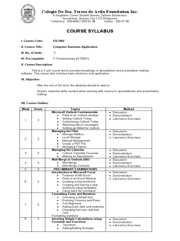 Computer Business Application Syllabus | PDF | Microsoft Outlook ...