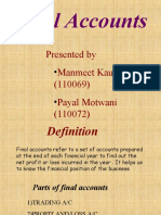 Final Accounts: Presented by Manmeet Kaur (110069) Payal Motwani (110072)