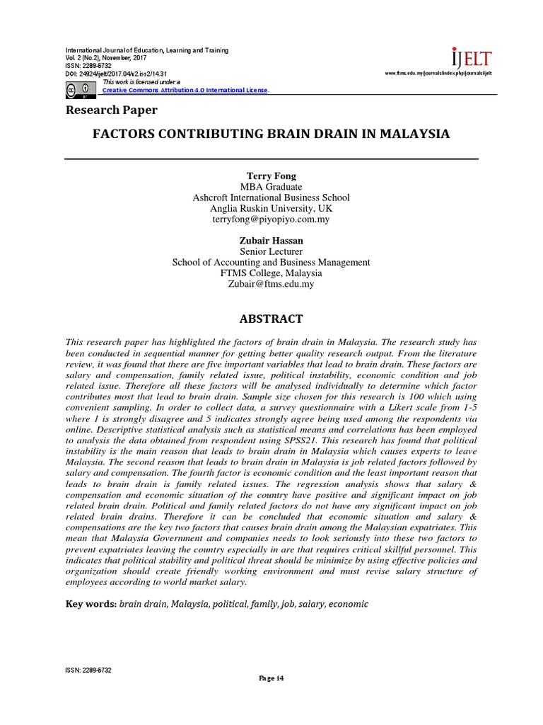 Brain Drain Sample PDF Human Capital Flight Correlation And