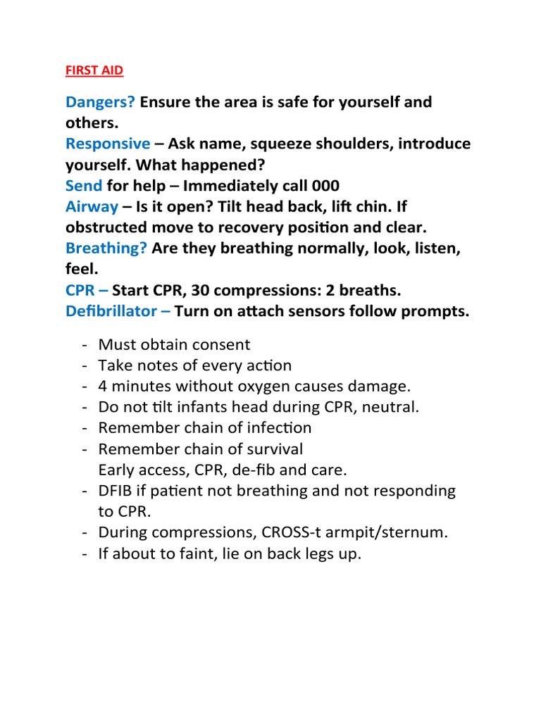 First Aid Notes PDF Cardiopulmonary Resuscitation First Aid