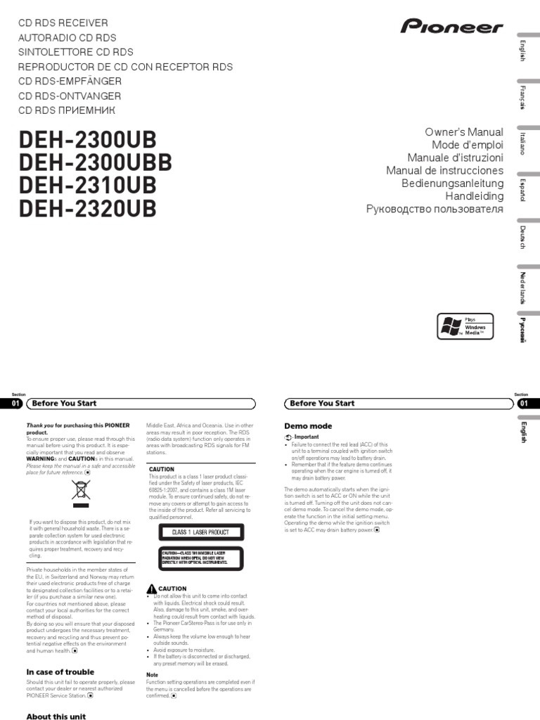 PIONEER-DEH-2300UB - EN Only | PDF | Compact Disc | Audio Electronics