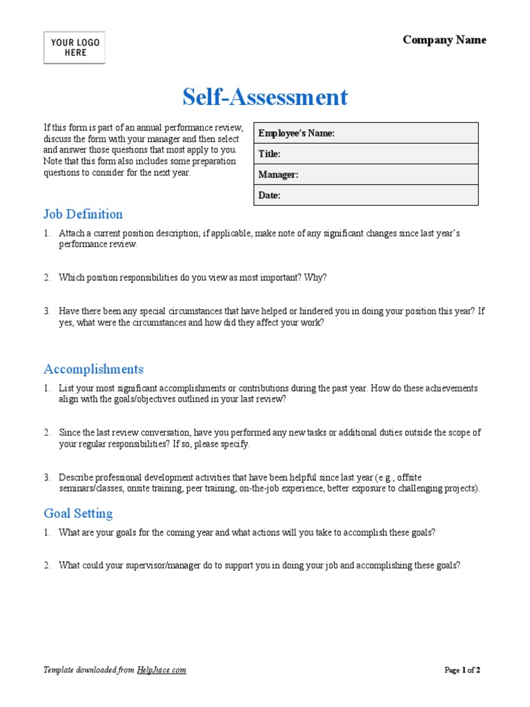 6 Employee Self Evaluation Form | PDF