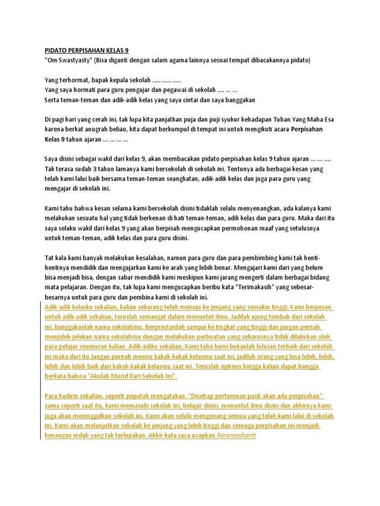 Pidato Perpisahan Kelas   PDF