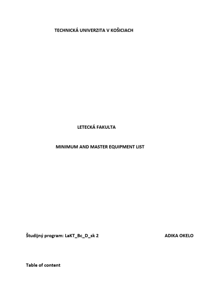 Minimum Equipment List and Master Minimum Equipment List (AutoRecovered