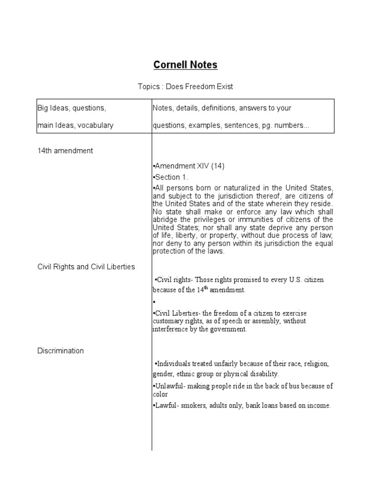 Cornell Notes 5 PDF Fourteenth Amendment To The United States