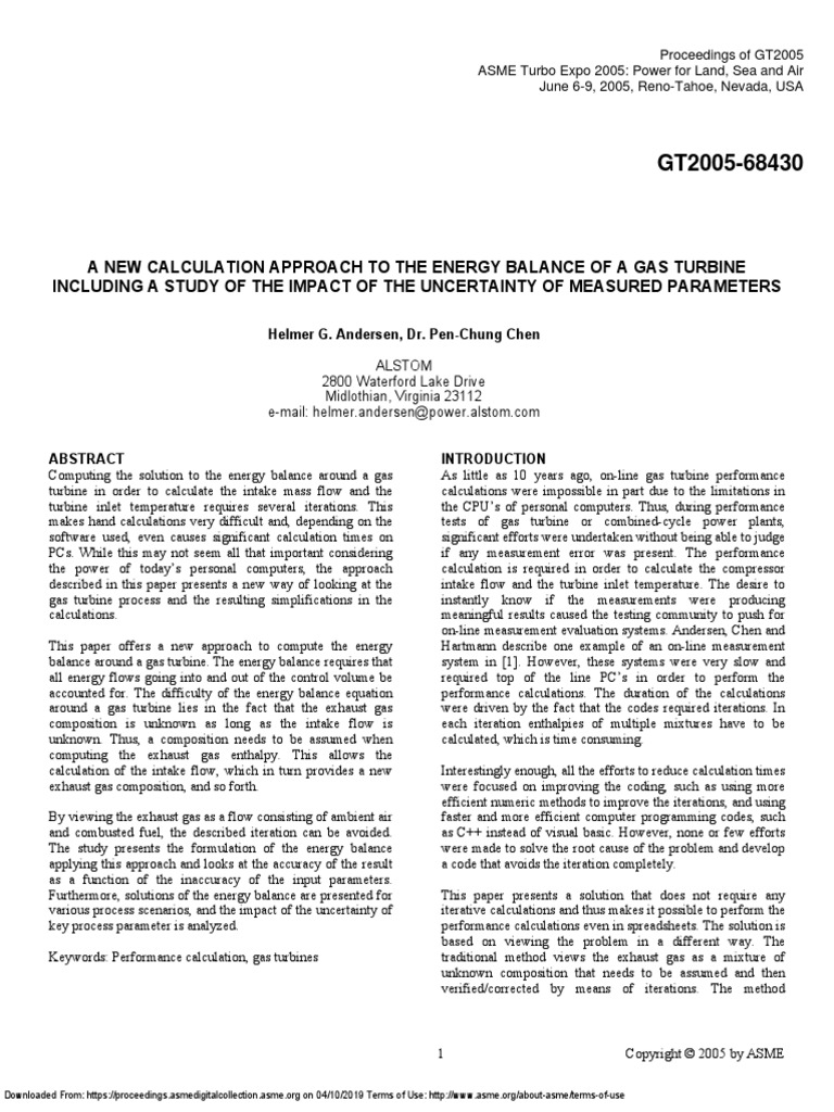 A New Calculation Approach To The Energy Balance of A Gas Turbine | PDF ...