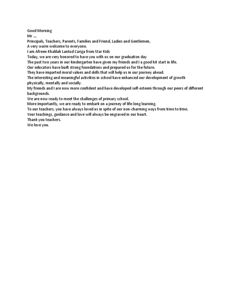 Sample Speech For Kindergarten Philippines