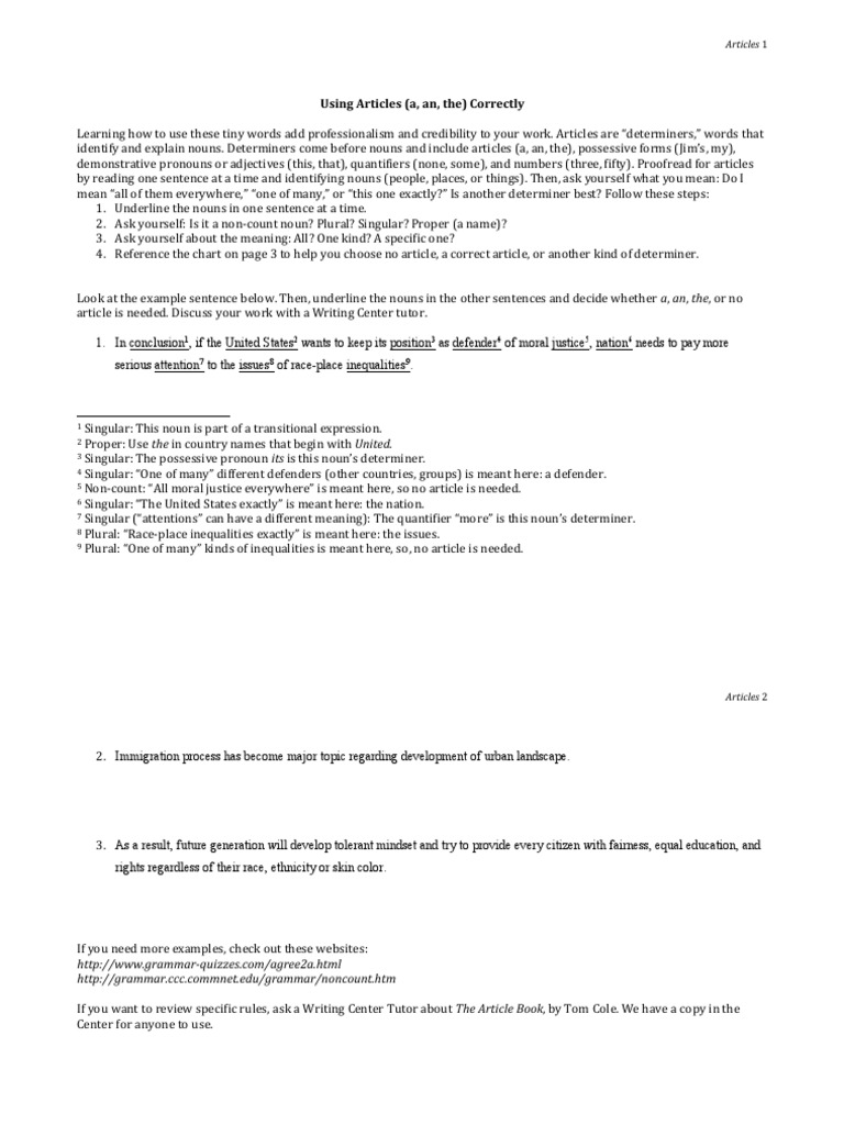 Using Articles (A, An, The) Correctly | PDF | Grammatical Number | Noun