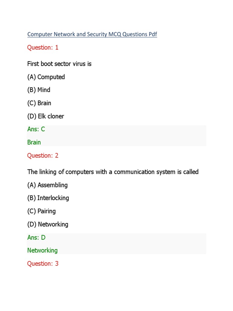 Network Security MCQ With Answers PDF PDF