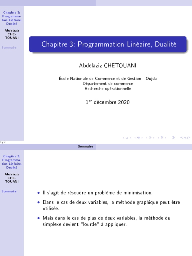 Dualité en Programmation Linéaire | PDF | Relations mathématiques ...
