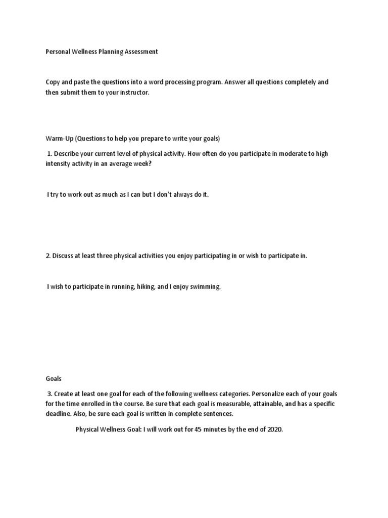 01.05 Personal Wellness Planning | PDF