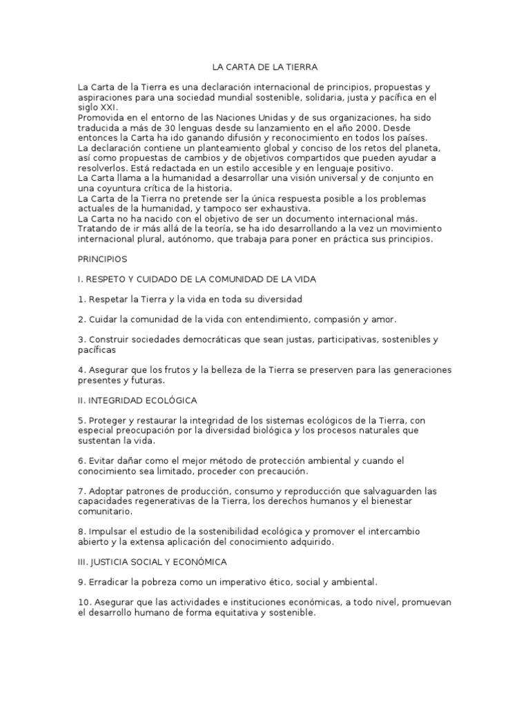 Principios de la Carta de la Tierra | PDF | Sustentabilidad | Igualdad ...