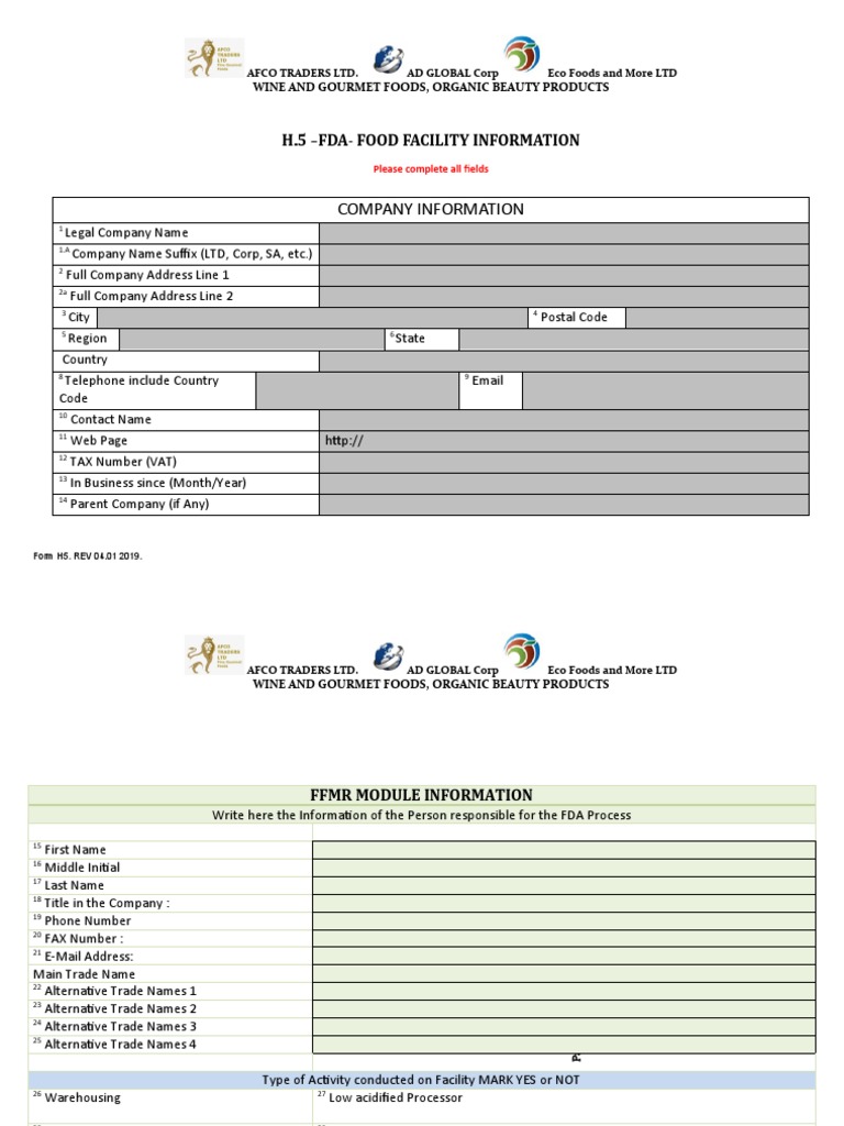 FDA Food Facility Registration Form | PDF | Computing | Business