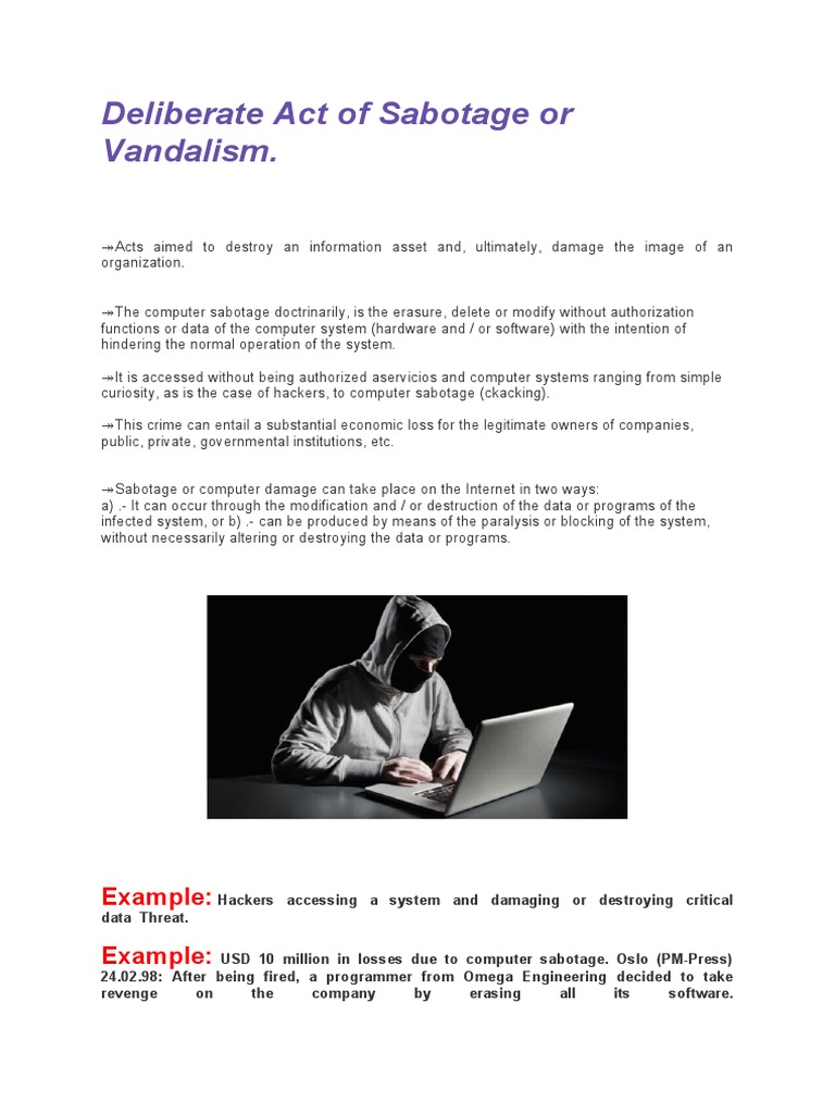 Computer Sabotage and Vandalism Explained | PDF | Computer Virus | Malware