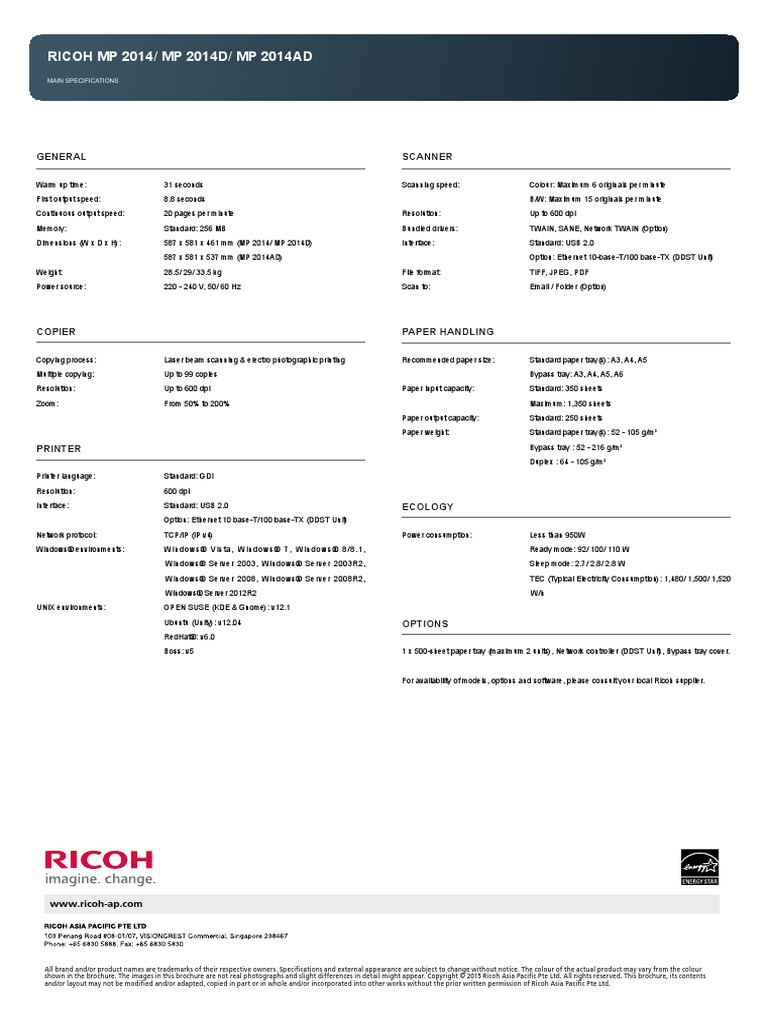 RICOH MP 2014/ MP 2014D/ MP 2014AD: General Scanner | PDF | Image ...