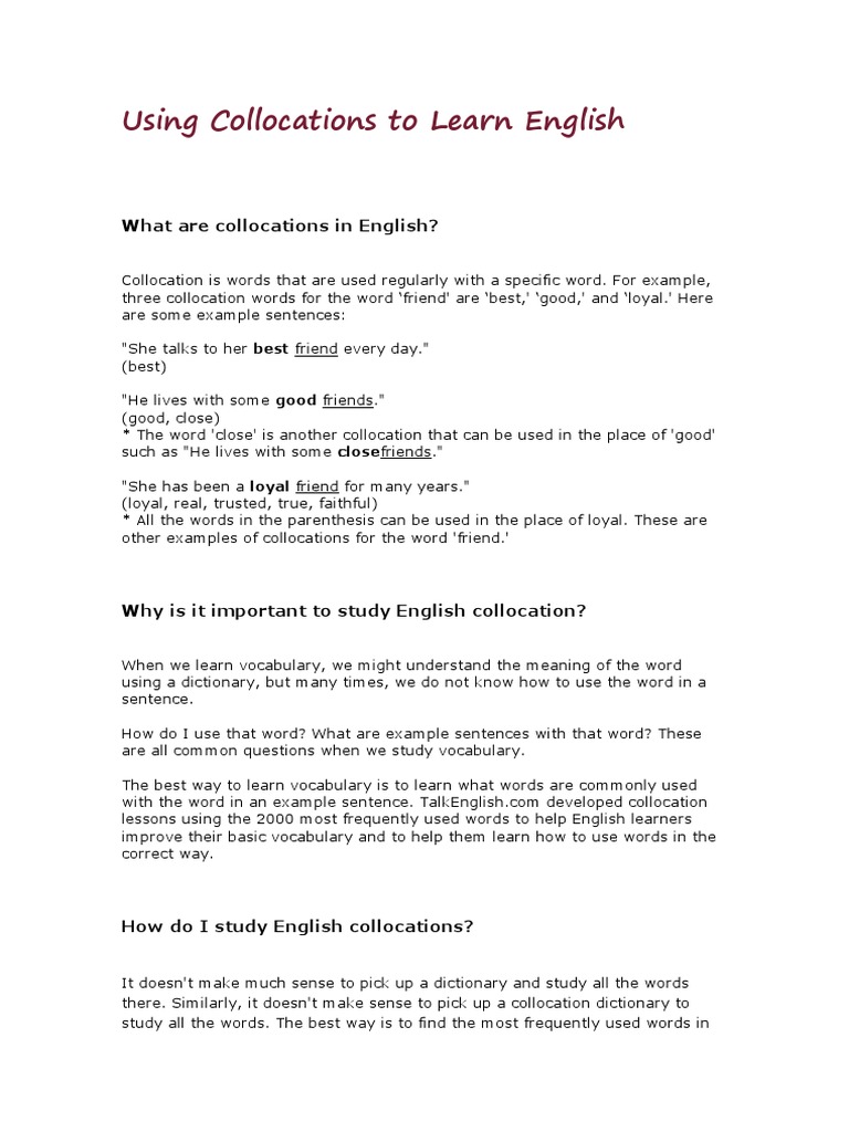 Using Collocations To Learn English | PDF