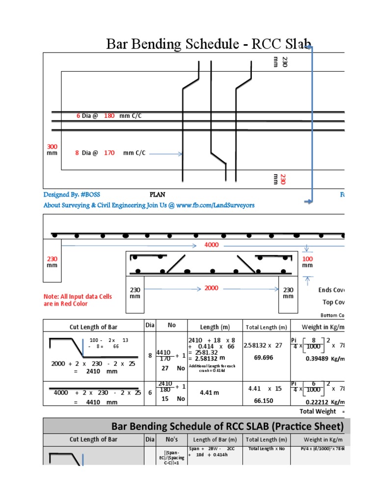 RCC Slab Bar Bending Schedule | PDF | Metrology | Nature