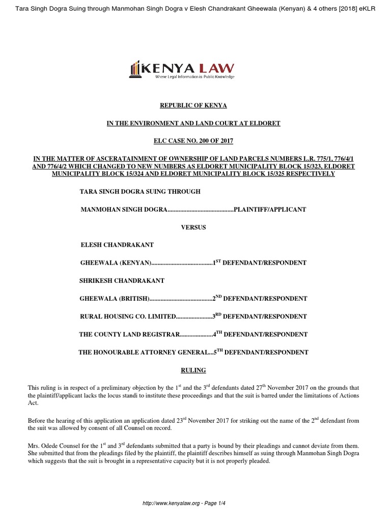 Land Ownership Dispute Ruling in Kenya | PDF | Lawsuit | Lease