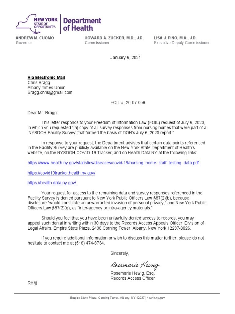 FOIL Request Denial: NY Nursing Home Data | PDF | Law