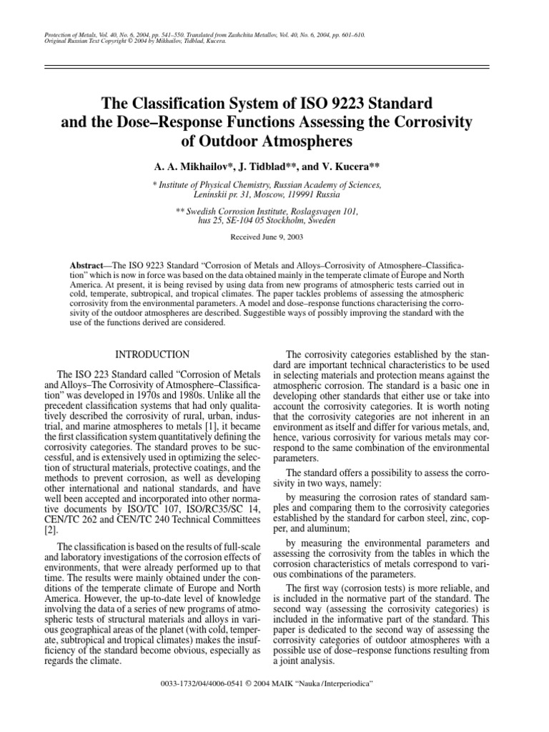 Iso 9223 Corrosion Categories : INTERNATIONAL ISO STANDARD 9224 – TNCA