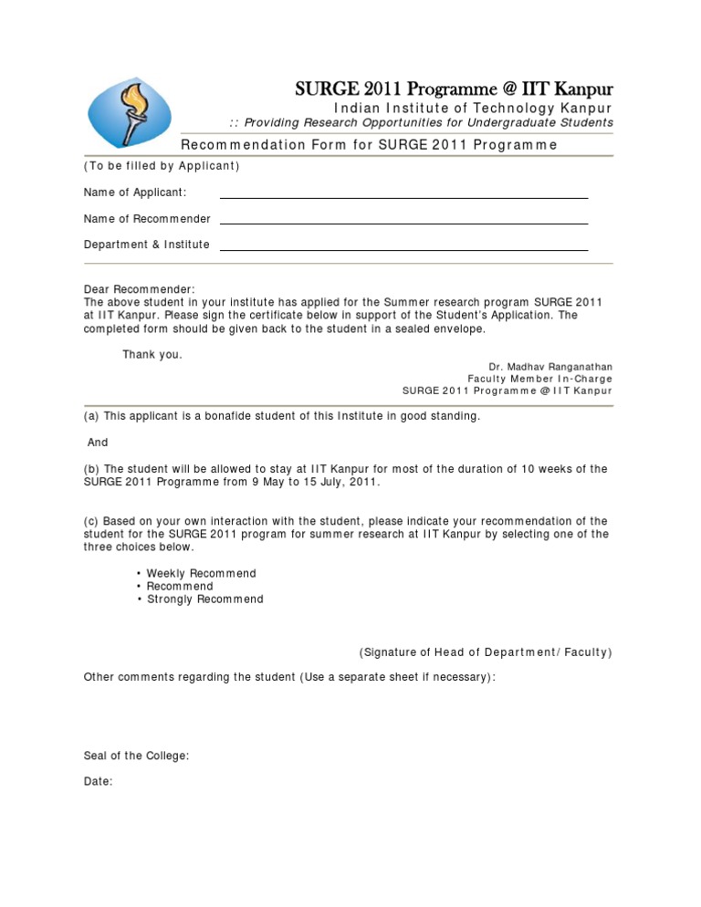 NITrecommendationform | PDF