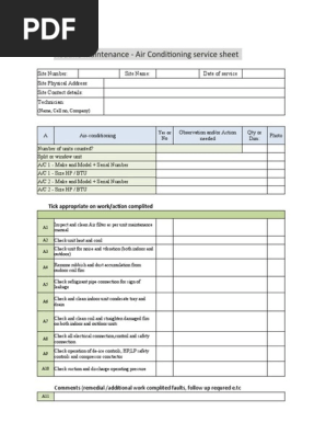 AC-Service Tick sheet