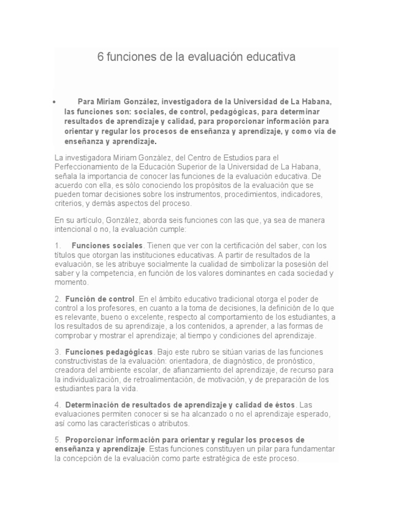 Funciones de la Evaluación Educativa | PDF | Evaluación | Aprendizaje