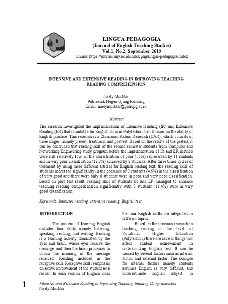 Intensive and Extensive Reading in Improving Teach | PDF | Reading ...