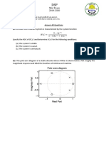 M.Sc. Grade Mid Exam 120 Minutes 2019-2020: Q1. A Linear Time Invariant System Is Characterized by The System Function