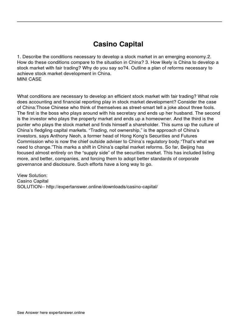 Casino Capital Stock Market Stocks