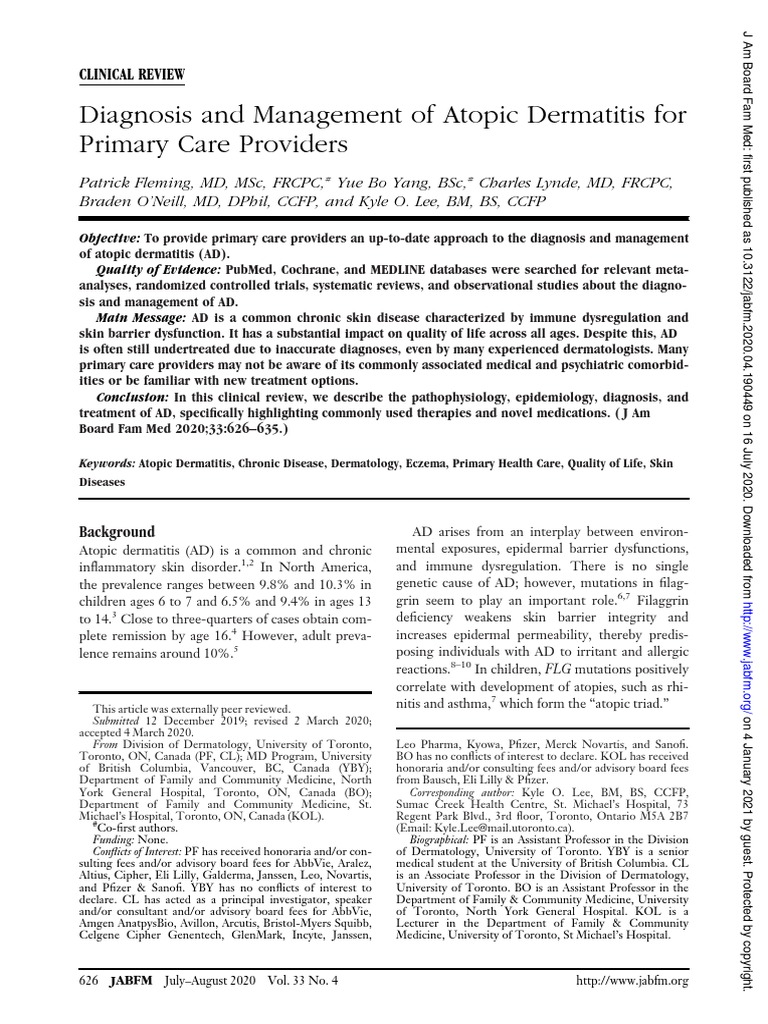 Diagnosis and Management of Atopic Dermatitis For Primary Care ...
