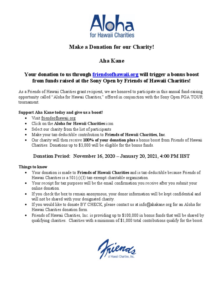 Donate to Aha Kane for Bonus Boost | PDF
