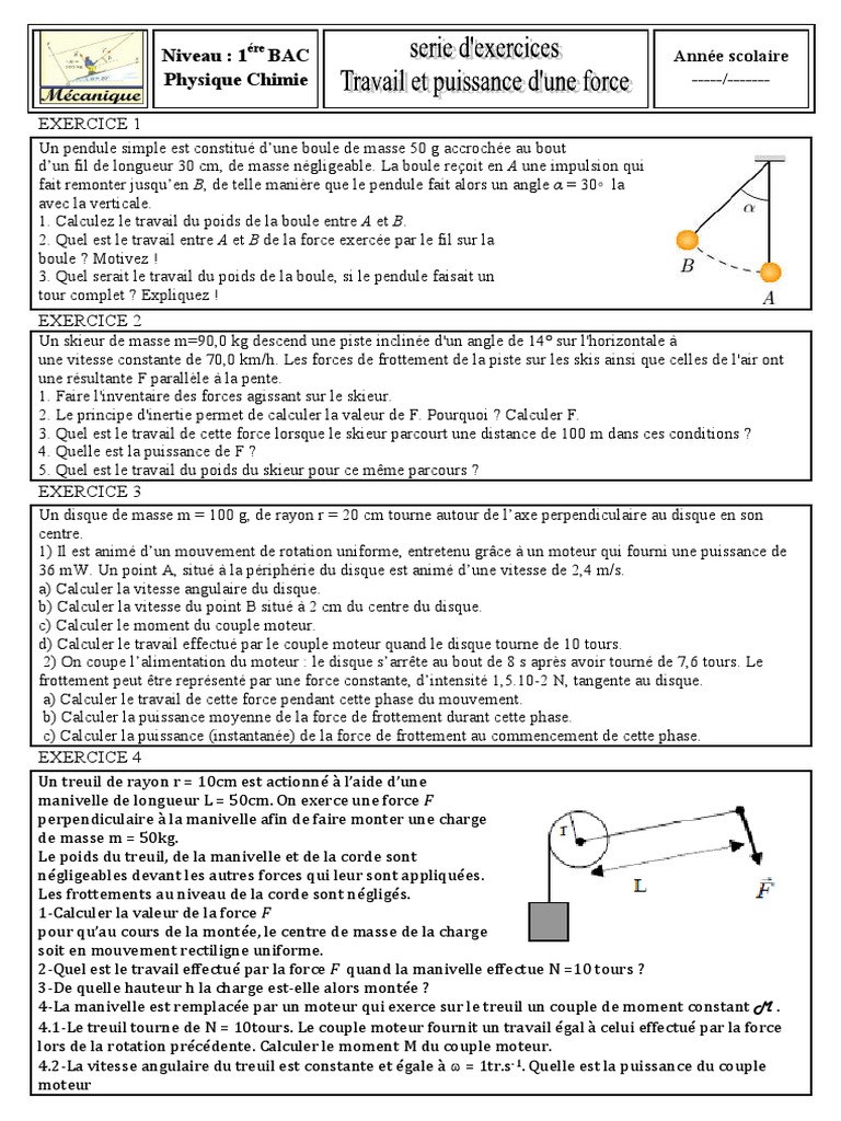 Exercices Corrigés Evaluation Mouvement Et Vitesse 6eme Pdf Travail Et Puissance D Une Force Exercices Non Corriges 4 | PDF | Pendule  (physique) | Obliger