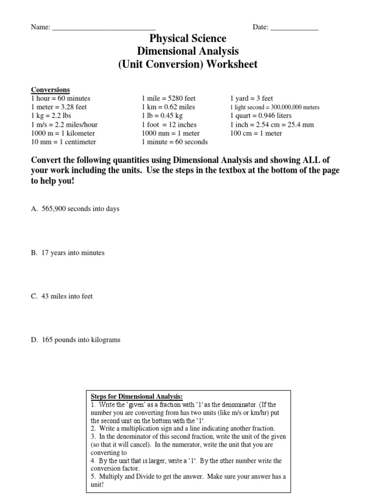 Dimensional Analysis Practice Worksheet | PDF | Scientific Observation ...