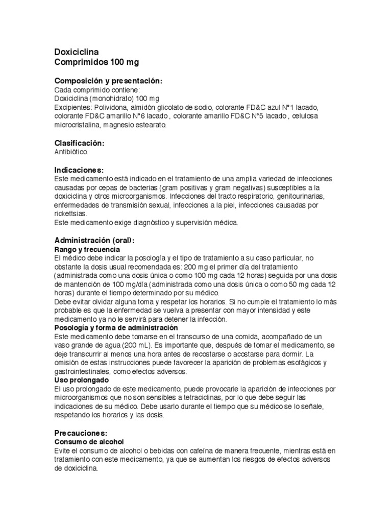 Doxiciclina 100 MG PDF | PDF | Medicamentos con receta | El embarazo